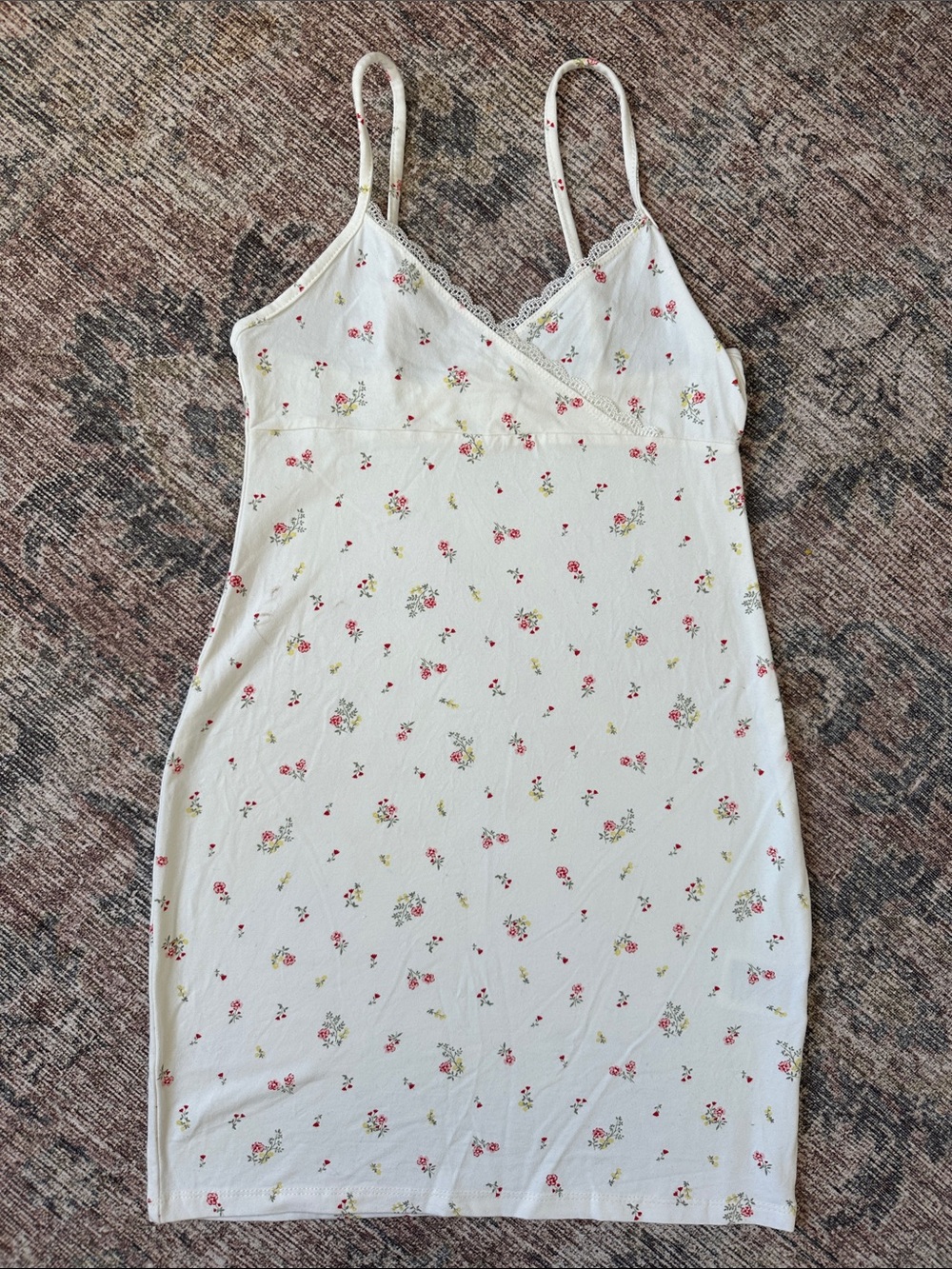 Cotton On White Floral Mini Dress with Pink and Green Accents